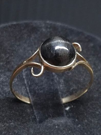Antique 14K Solid Gold Star Diopside Ring Rare Black Asterism Cabochon