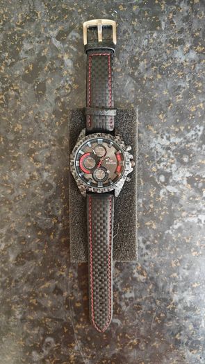 Sport Watch Carbon Fiber Style Case, Red Accents
