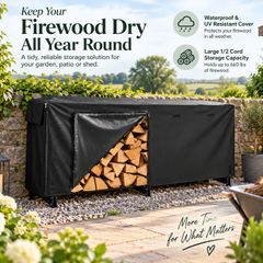 2.57m Outdoor Firewood Rack with Full Waterproof Cover  1/2 Cord, 299kg Capacity