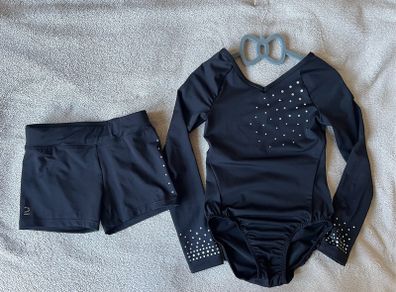 Gymnastics long sleeve leotard and shorts age 6-8