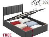 Double bed Hydraulic Ottoman Storage Bed  Double (4ft6) Dark Grey Upholstered Fabric with Lift-Up Storage & Soft Headboard