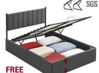 main image for ad Double bed Hydraulic Ottoman Storage Bed  Double (4ft6) Dark Grey Upholstered Fabric with Lift-Up Storage &amp; Soft Headboard