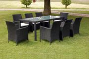 9 Piece Outdoor Dining Set with Cushions Poly Rattan Black