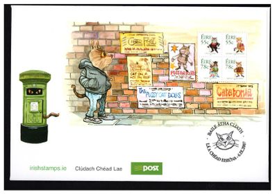 2007 Ireland Celtic Cats (Fat Cat, Celtic Tigress, Cool Cats & Kilkenny Cat) Commemorative Stamps Miniature Sheet An Post First Day Cover (FDC)