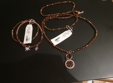 NEW Necklace with pendant and Bracelet rose brown with sparkling stones by Absolute Jewellery Design set RRP 85 euro NEW