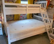 White wooden triple sleeper bunk bed - double and single