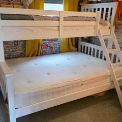 White wooden triple sleeper bunk bed - double and single