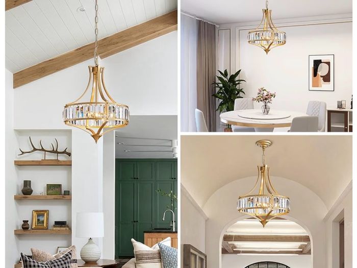 Brand New 40cm Vintage Gold 4-Light Crystal Chandelier Rustic Pendant Desig...