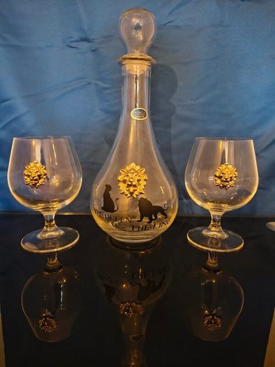 Franco Dolce Vita Italian Handmade Decanter & 2 Glasses - Lion Design - Original Box