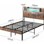4ft6 Double Bed Frame with Storage Wooden Headboard | LED Light & Charging Station, Platform Metal Bed Frame Double with Underbed Storage Image 2