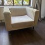 Beige sofa, 2 large chairs & large footstool Image 2
