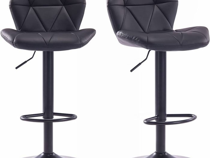NEW SALE | Set Of 2 Modern Luna Padded Swivel Height Adjustable Faux Leather Breakfast Kitchen Barstools Chairs (All Black, Faux Leather)