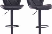 NEW SALE | Set Of 2 Modern Luna Padded Swivel Height Adjustable Faux Leather Breakfast Kitchen Barstools Chairs (All Black, Faux Leather)