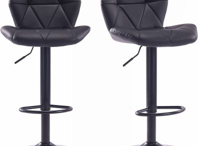 NEW SALE | Set Of 2 Modern Luna Padded Swivel Height Adjustable Faux Leather Breakfast Kitchen Barstools Chairs (All Black, Faux Leather)