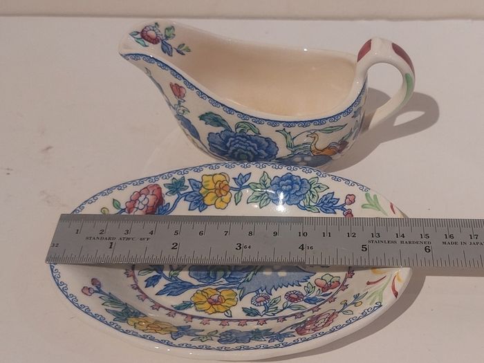 Beautiful Vintage Masons Ironstone Individual Gravy Boat and Matching Underplate in the Regency Pattern, Circa 1940 - Unusual Size