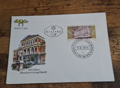 Austria First Day Cover FDC 1970 "100 Years Musical Society Building, Organ" - free standard postage