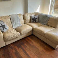 Italian leather corner couch cream