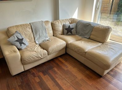 Italian leather corner couch cream