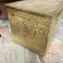 Large Ornate Brass Fireside Coal Box Embossed Tavern Scene Image 6