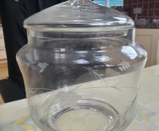 Vintage Etched Lidded Glass Punch Bowl with Grape Pattern