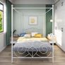 Double Canopy Bed Frame Platform Metal Bed Frame Heavy Duty Steel Slat and Support with Vintage Headboard and Footboard No Box Spring Required White Image 3