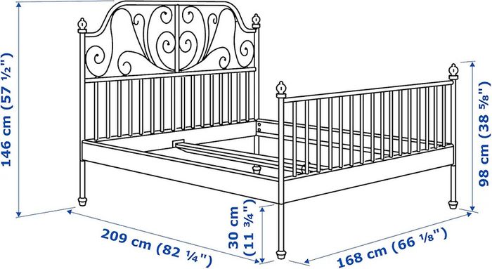 IKEA Double bed - white metal frame with mattress and under-bed storage