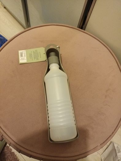 Clip on doggy water bottle and drinking tray