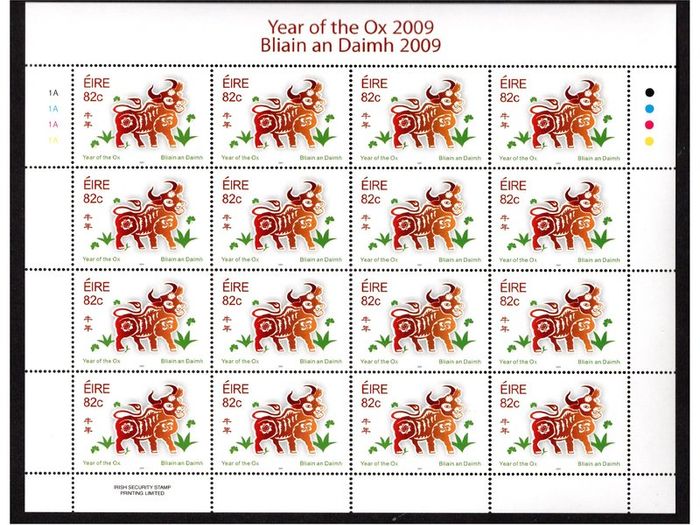 2009 Ireland Chinese Year of the Ox Commemorative Stamp Sheetlet Plate 1A1A1A1A Mint Never Hinged (MNH)