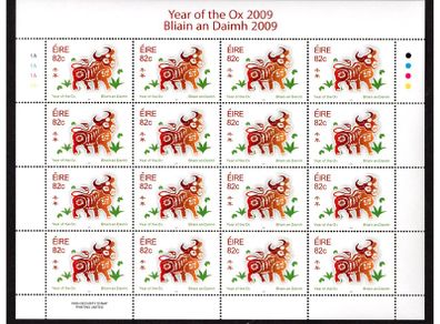 2009 Ireland Chinese Year of the Ox Commemorative Stamp Sheetlet Plate 1A1A1A1A Mint Never Hinged (MNH)
