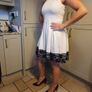 White dress with black lace trim Image 2