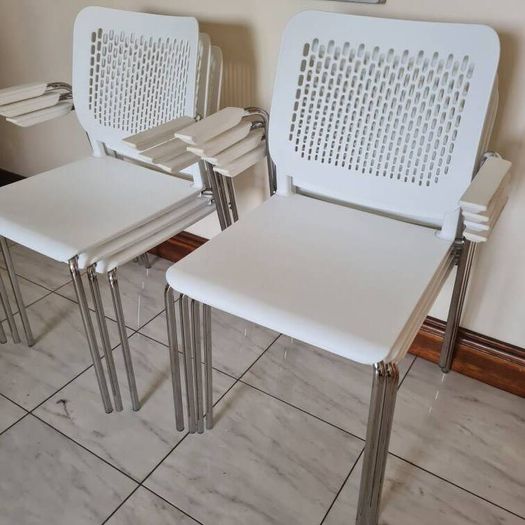 7 x white canteen/cafe chairs