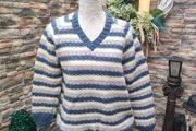 Blue and white striped knit sweater