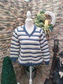 Blue and white striped knit sweater