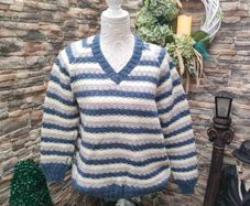 Blue and white striped knit sweater
