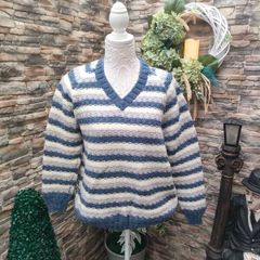 Blue and white striped knit sweater