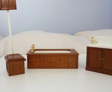 Vintage Victorian style wood panelled doll's house bathroom furniture