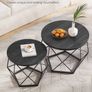 Round Coffee Table, Set of 2, Side Table, Sofa End Table, Modern Style, Removable Top, Steel Frame, for Living Room, Black Image 5