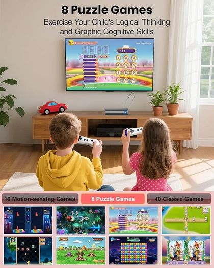 Motion Sensor TV Game Console for Kids: Play Retro and Modern Games on TV - Plug & Play Video Gaming System for Indoor Exercise Sports & Family Fun - Gift for Boys & Girls Ages 6+