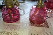 Two Old Cranberry Thumb Oil Lamps for sale, Postage Available,