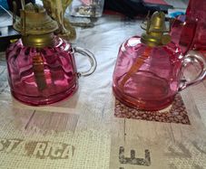 Two Old Cranberry Thumb Oil Lamps for sale, Postage Available,