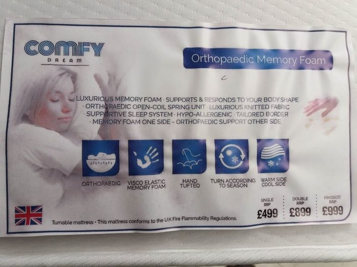 New Single, Double, King & Superking Tufted Sprung Memory Foam Mattresses In Stock