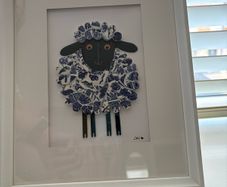 Handcrafted framed mixed media sheep Mosaic