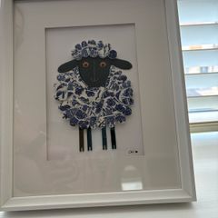 Handcrafted framed mixed media sheep Mosaic
