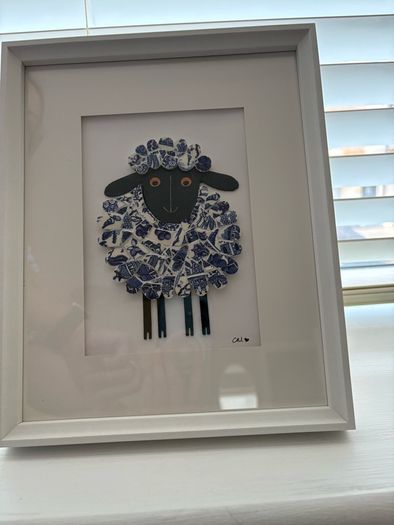 Handcrafted framed mixed media sheep Mosaic