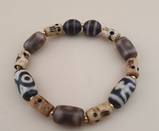 Vintage 2 Eyes Himalayan Tibetan Agate & Unique Pattern Agate Beads Bracelet