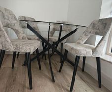 Modern Glass Dining Table & 4 Luxury Designer Chairs