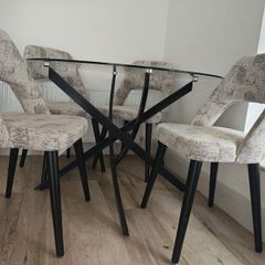 Modern Glass Dining Table & 4 Luxury Designer Chairs