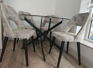 Modern Glass Dining Table & 4 Luxury Designer Chairs