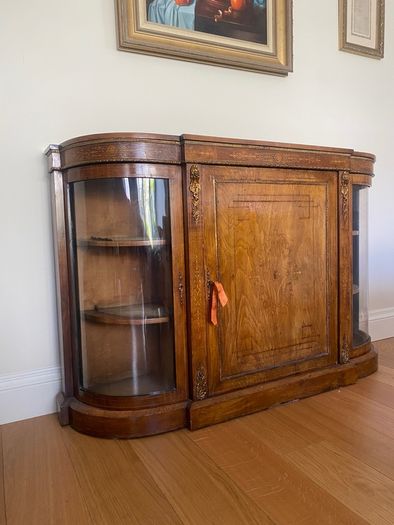 Antique Victorian Inlaid Credenza in Burr Walnut, 1860
