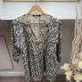 Zara Ikat Print Cotton Linen Embroidered V-Neck Mini Dress Boho Tunic M Image 2